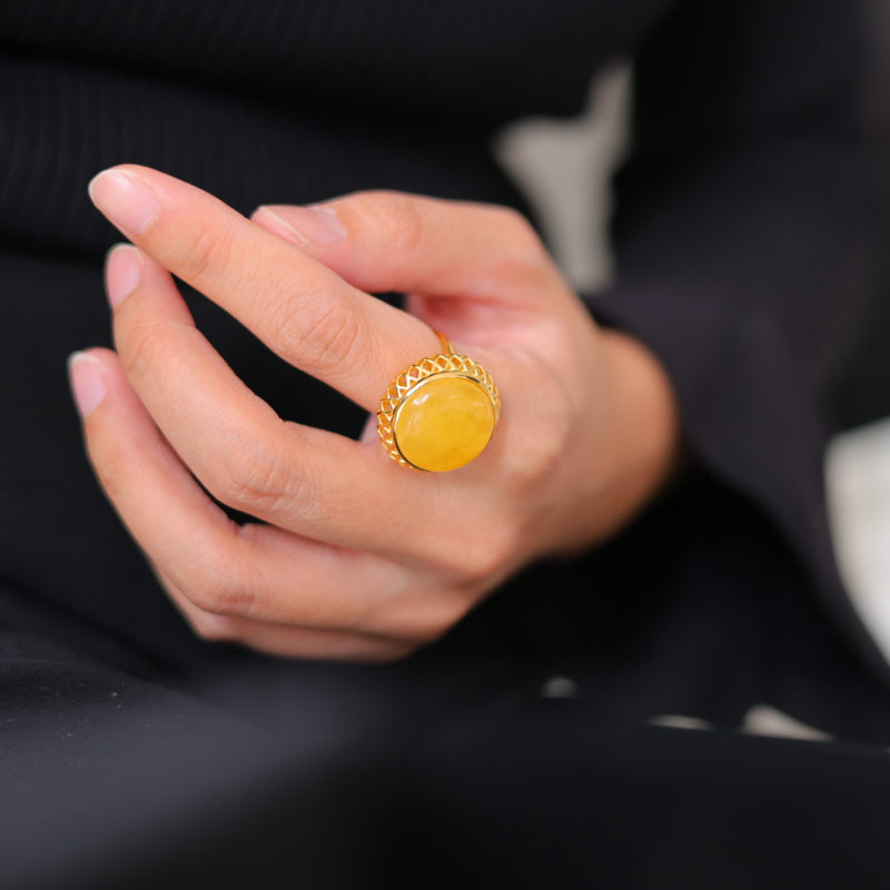 Natural Chicken Fat Yellow Beeswax Amber Ring