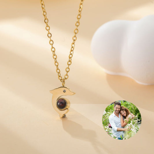 Photo projection dolphin necklace - personalized custom jewelry - WeiLin Jewelry
