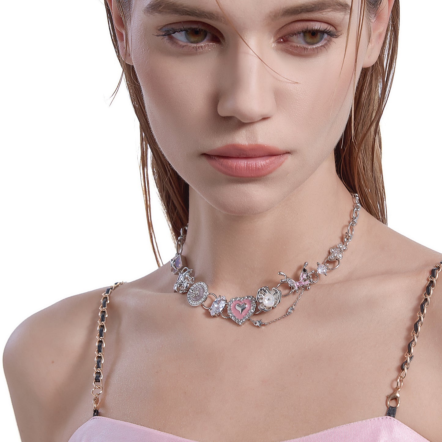 Love pink heart necklace