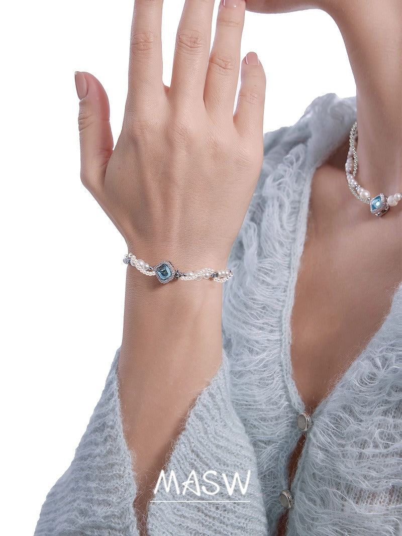 Double-layer wrapped pearl bracelet