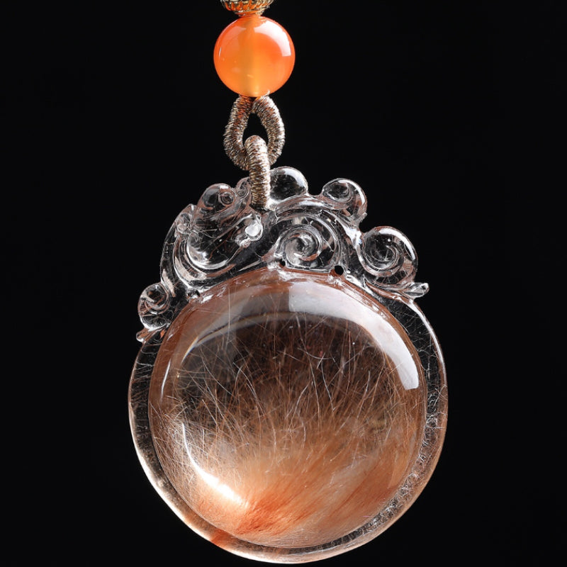 Natural Red Rabbit Hair Crystal Pixiu Fortune Pendant