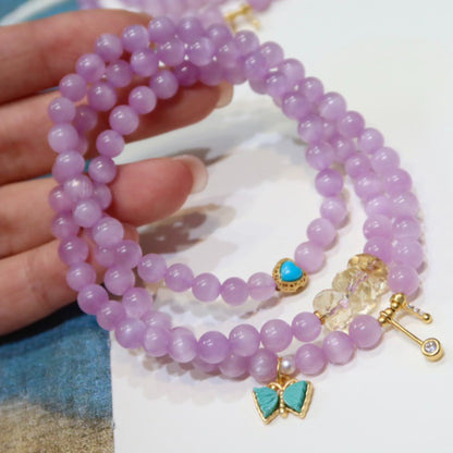 Natural Kunzite 5.8mm Triple-Wrap Bracelet