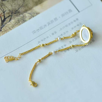 925 Silver Inlaid Hetian Nephrite Peony Bracelet
