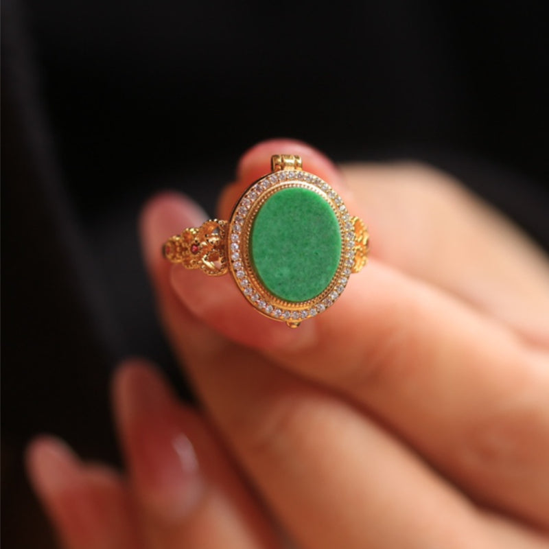 Natural Grade A Jadeite Sachet-Style Ring