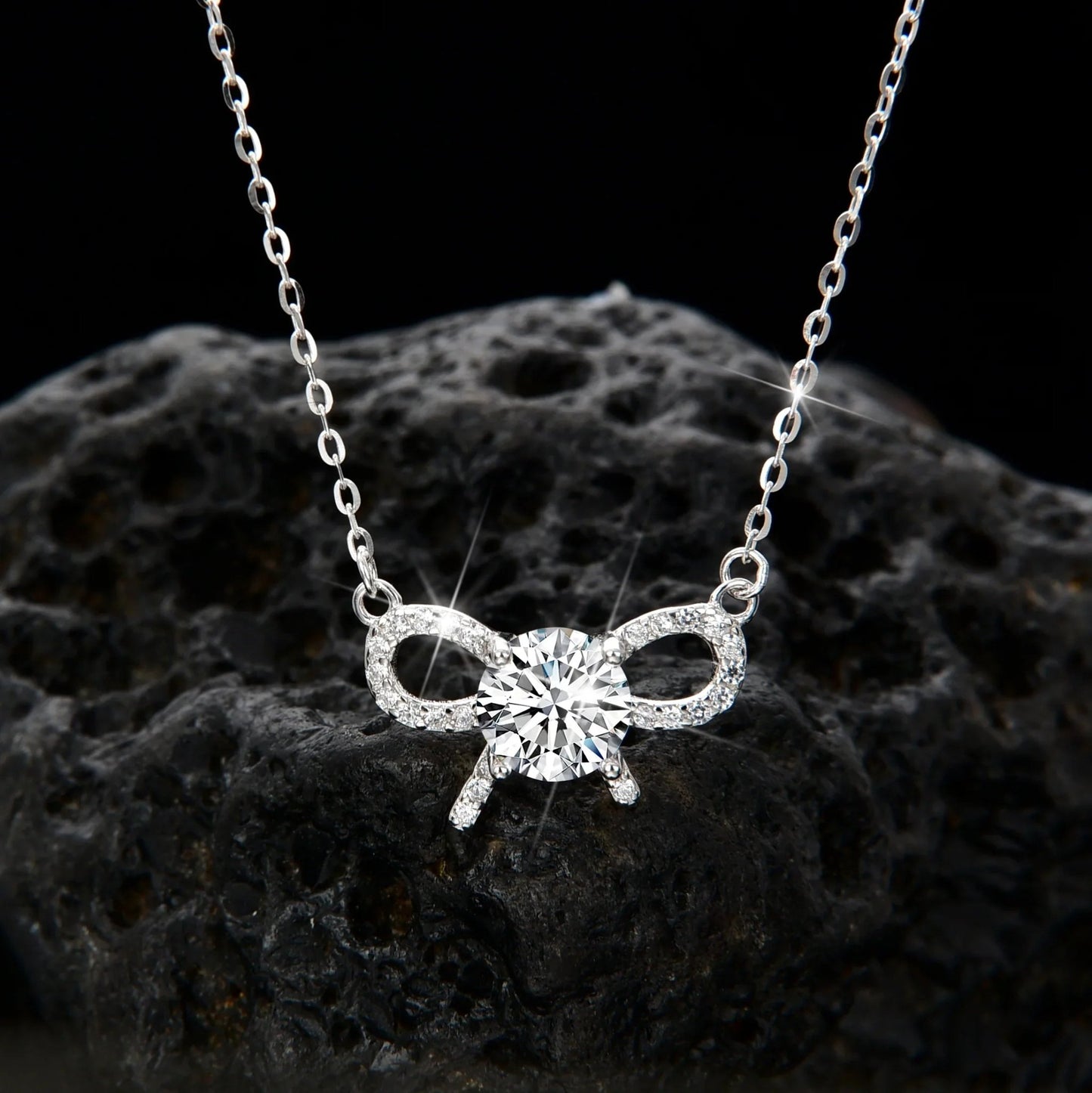 Double layer design cubic zirconia bow necklace - jewelry - weilin.com