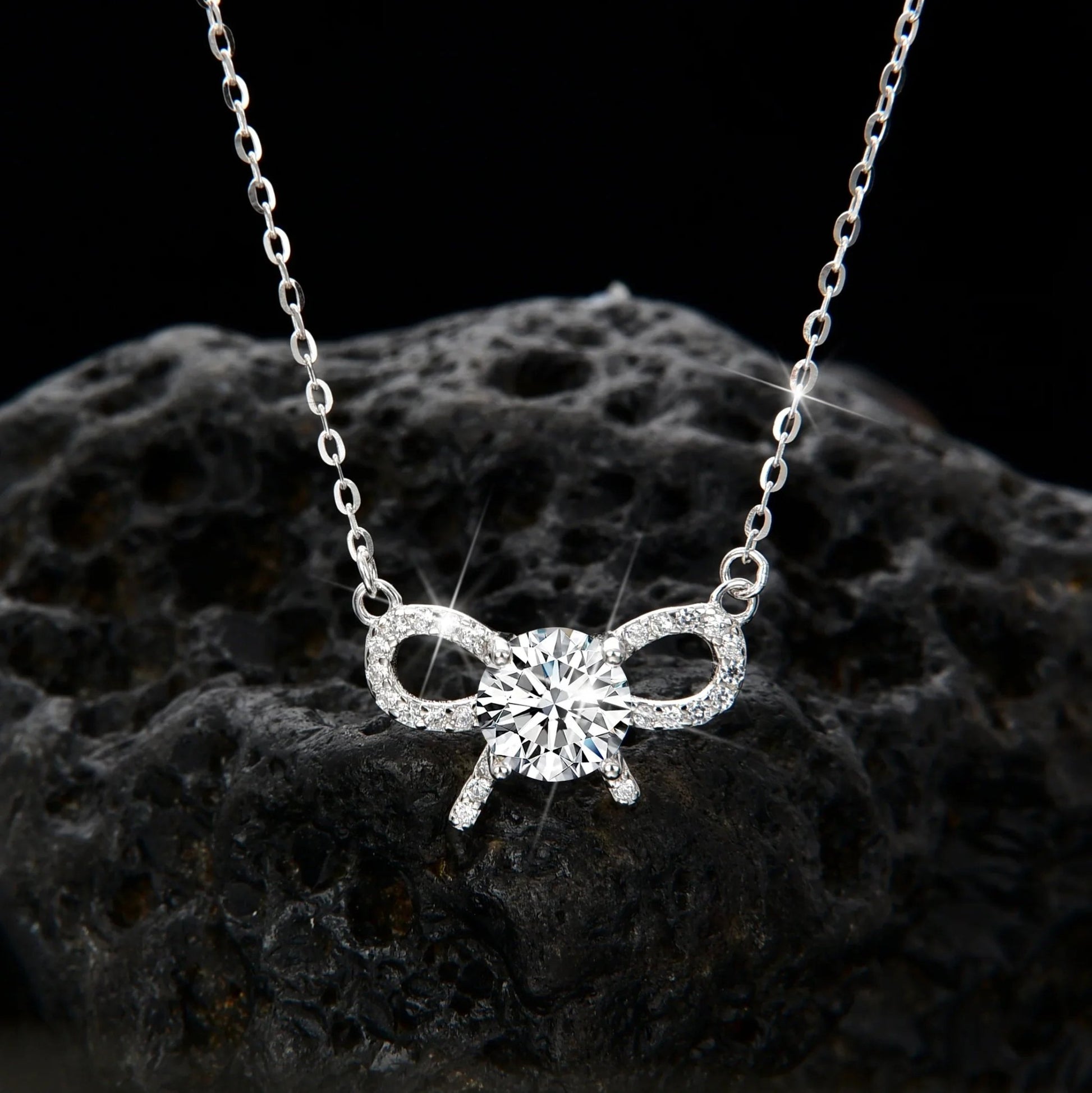 Double layer design cubic zirconia bow necklace - jewelry - weilin.com