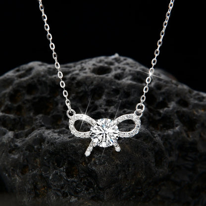 Double layer design cubic zirconia bow necklace - jewelry - weilin.com