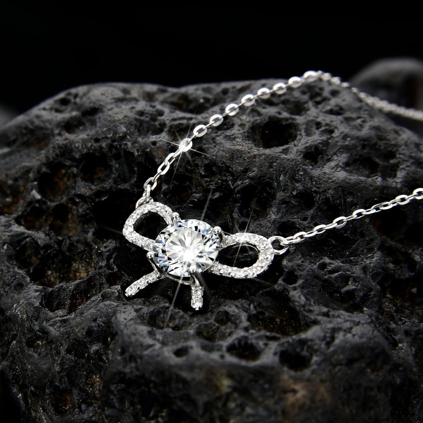 Double layer design cubic zirconia bow necklace - jewelry - weilin.com