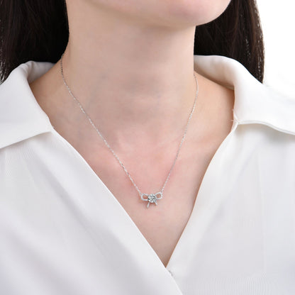 Double layer design cubic zirconia bow necklace - jewelry - weilin.com