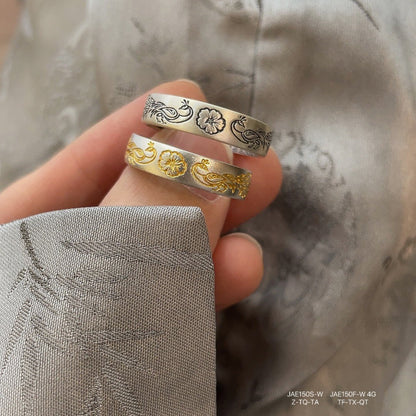 Double Peacock Plum Blossom Heart Open Ring - jewelry - weilin.com