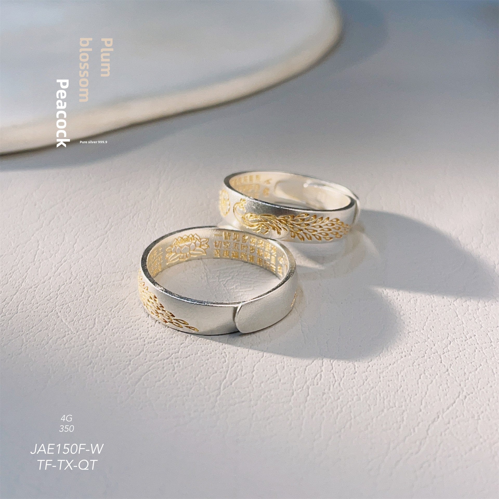 Double Peacock Plum Blossom Heart Open Ring - jewelry - weilin.com