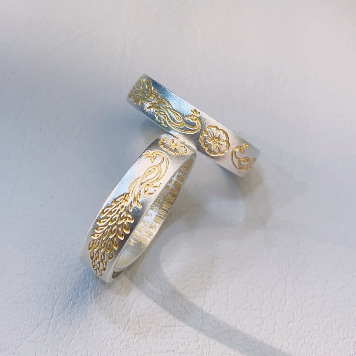Double Peacock Plum Blossom Heart Open Ring - jewelry - weilin.com