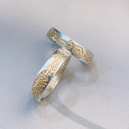 Double Peacock Plum Blossom Heart Open Ring - jewelry - weilin.com