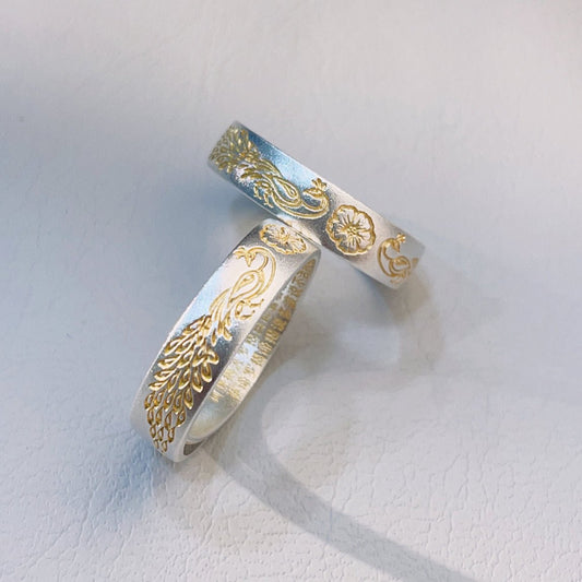 Double Peacock Plum Blossom Heart Open Ring - jewelry - weilin.com