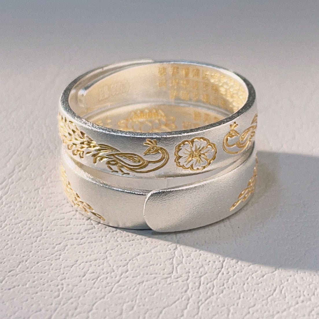 Double Peacock Plum Blossom Heart Open Ring - jewelry - weilin.com