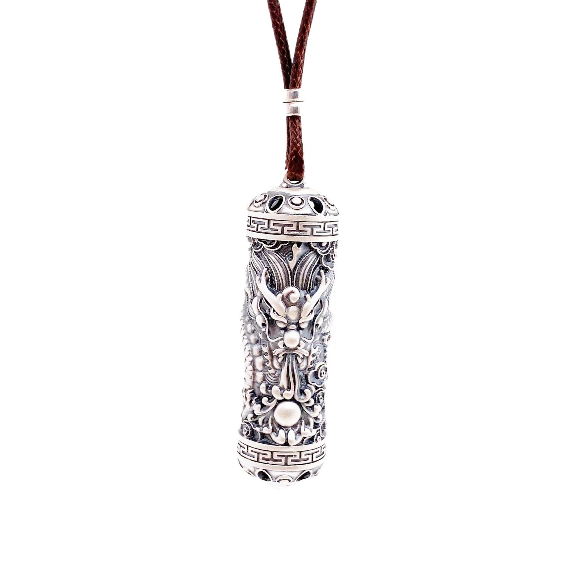 Dragon pattern cylinder sterling silver pendant - jewelry - weilin.com