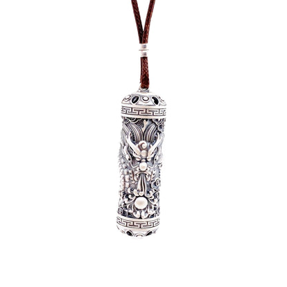 Dragon pattern cylinder sterling silver pendant - jewelry - weilin.com