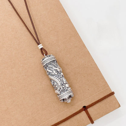 Dragon pattern cylinder sterling silver pendant - jewelry - weilin.com
