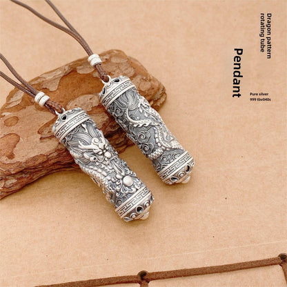 Dragon pattern cylinder sterling silver pendant - jewelry - weilin.com