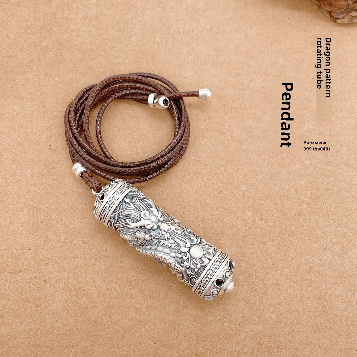 Dragon pattern cylinder sterling silver pendant - jewelry - weilin.com