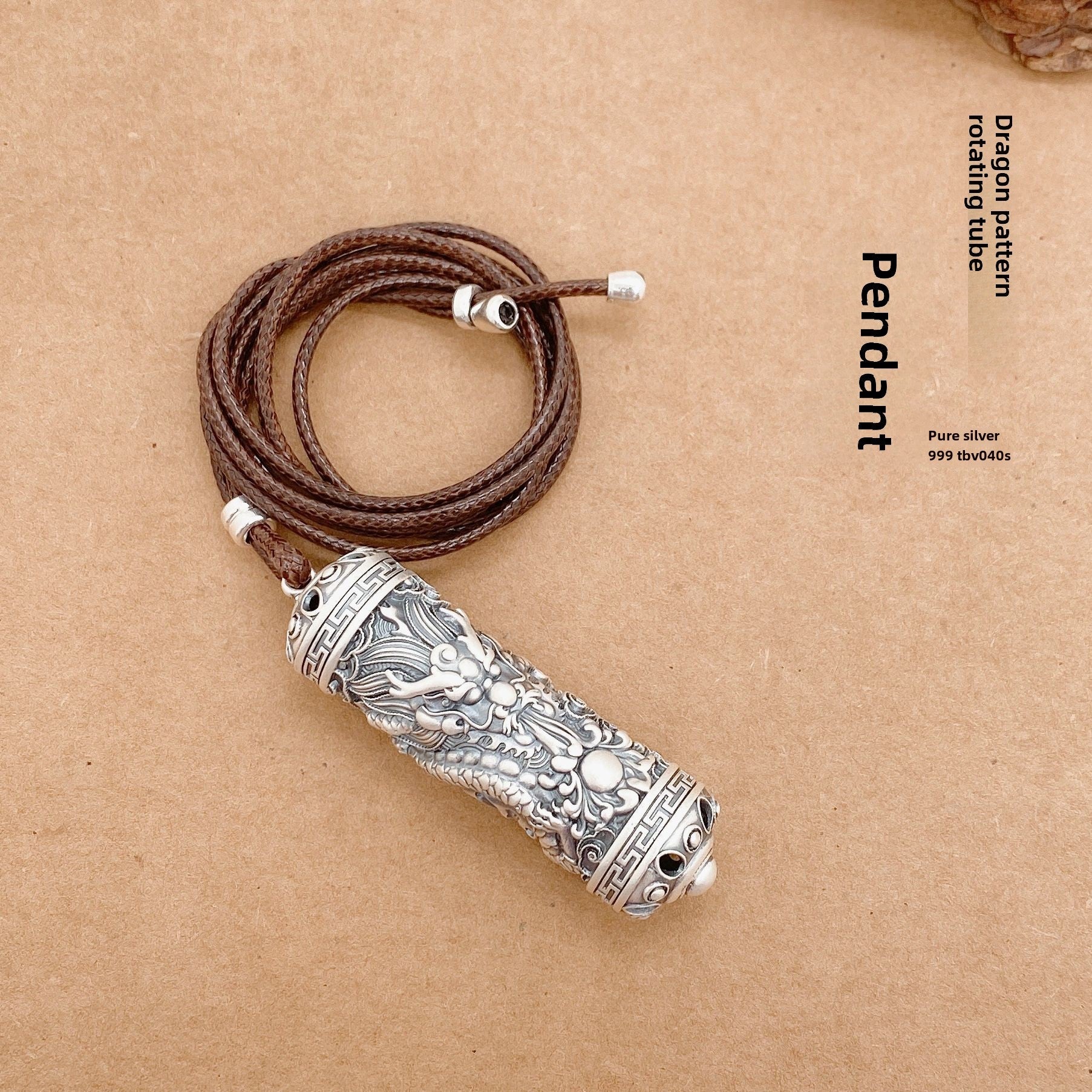 Dragon pattern cylinder sterling silver pendant - jewelry - weilin.com