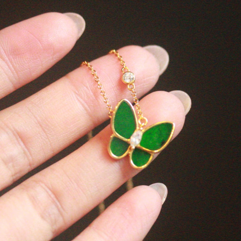 Natural Myanmar Jadeite Butterfly Pendant