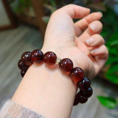 Natural Large Blood Amber Round Bead Bracelet