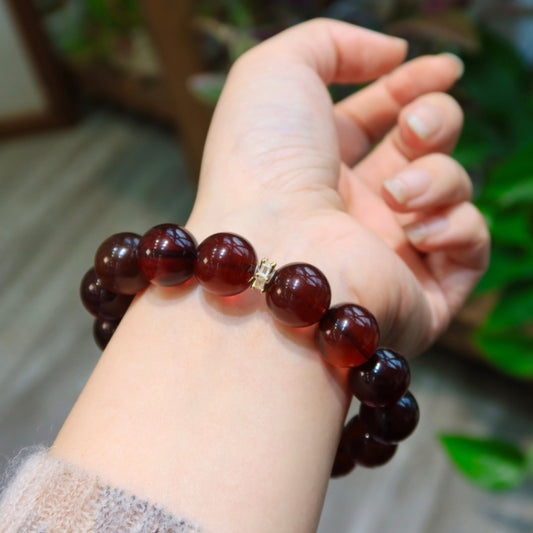 Natural Large Blood Amber Round Bead Bracelet