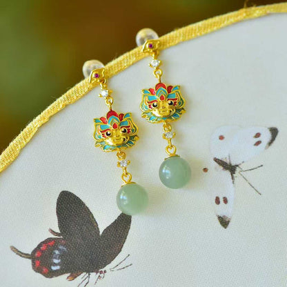 925 Silver Inlaid Hetian Nephrite "All Wishes Come True & Sunny Water Bead" Earrings