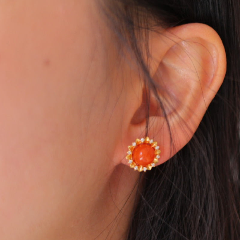 Natural Nanhong Agate Stud Earrings