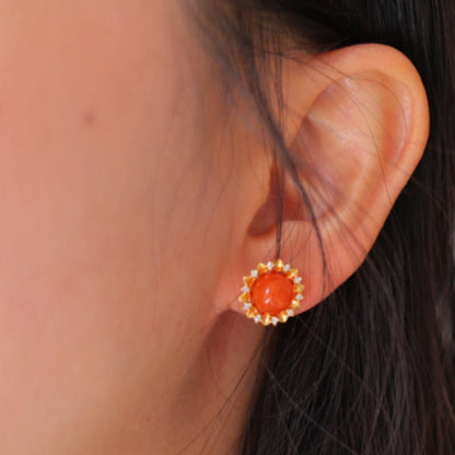 Natural Nanhong Agate Stud Earrings