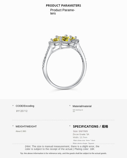 Classic noble shining ice flower cut high carbon diamond zircon ring - jewelryweilin