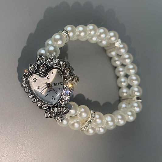 Heart-shaped hot girl pearl electronic watch