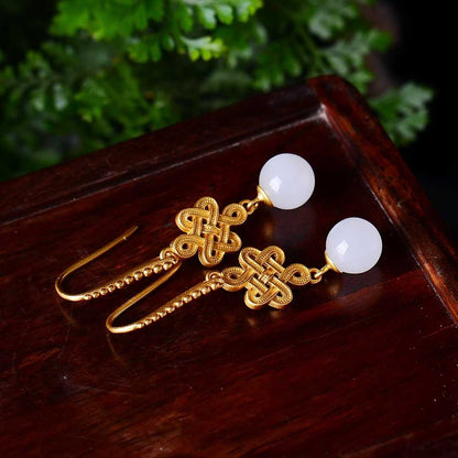 925 Silver Inlaid Nephrite Thick Matte Gold Earrings