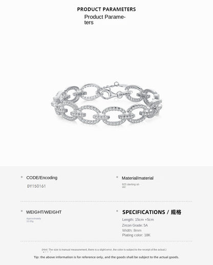 Sterling silver micro-inlaid zircon and full diamond pig nose hollow bracelet - jewelryweilin