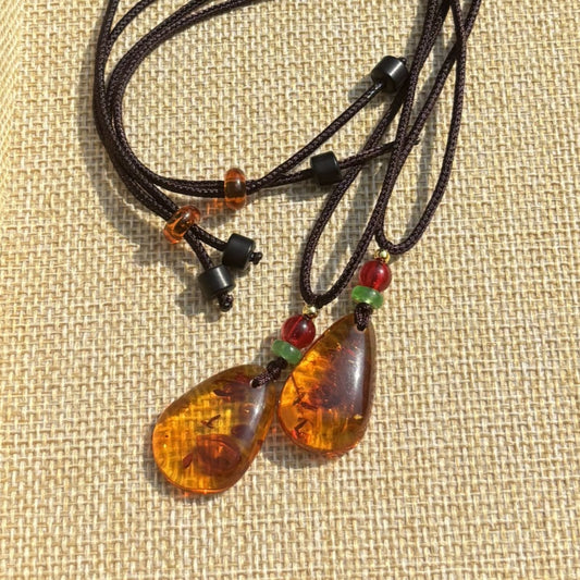 Flower amber drop pendant