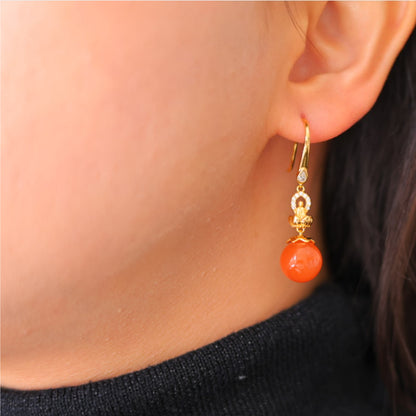 Natural Nanhong Agate Earrings · 10mm