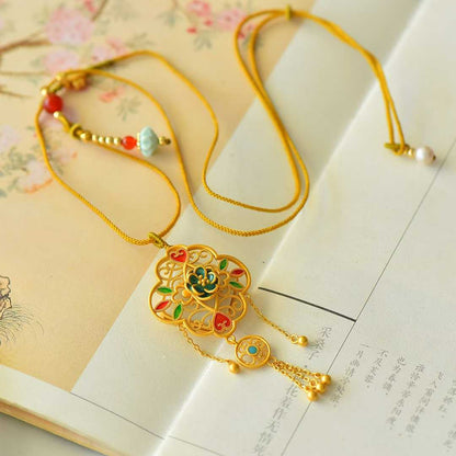 Elegant 925 silver inlaid Hetian jade set featuring flourishing blossoms pattern