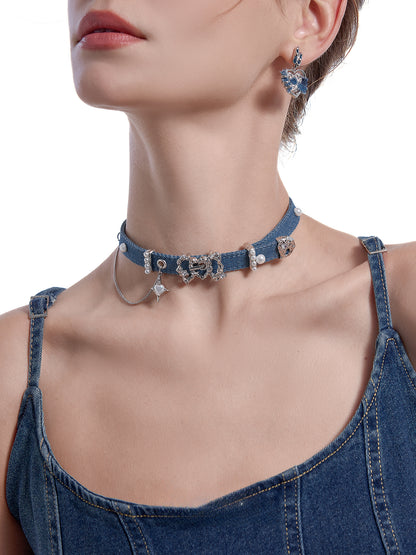 Choker Heart-shaped Denim Collar Chain Necklaces
