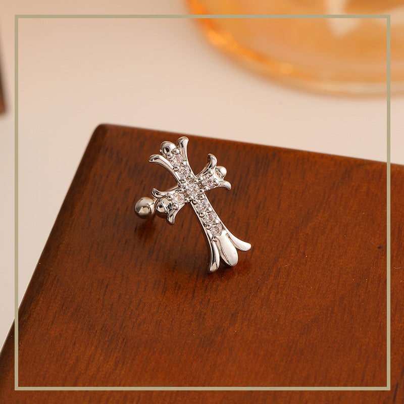 High-grade zircon cross ear bone clip earrings for non-pierced ears - jewelryweilin