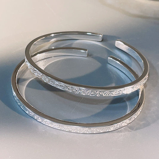 China Solid Sterling Silver Oval Cuff Bracelet - jewelryweilin