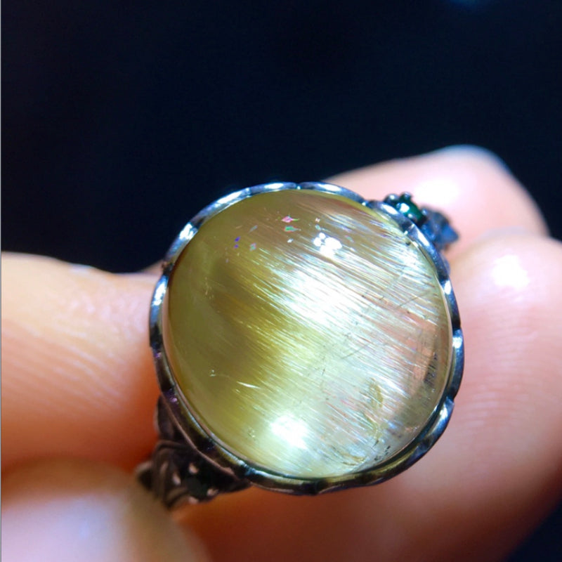 Natural Titanium Rutilated Quartz "Brookite" Chatoyant Ring