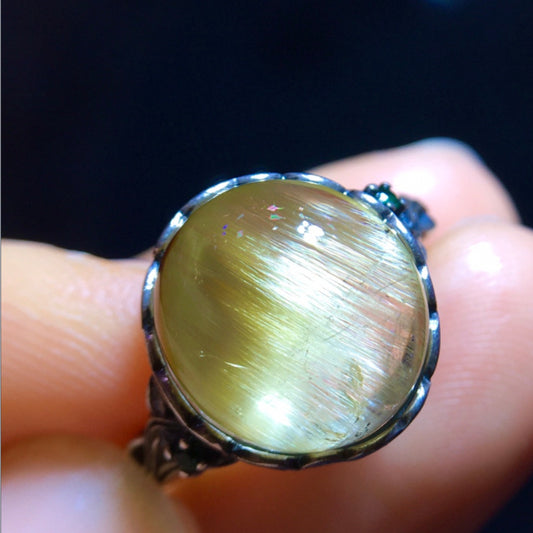 Natural Titanium Rutilated Quartz "Brookite" Chatoyant Ring