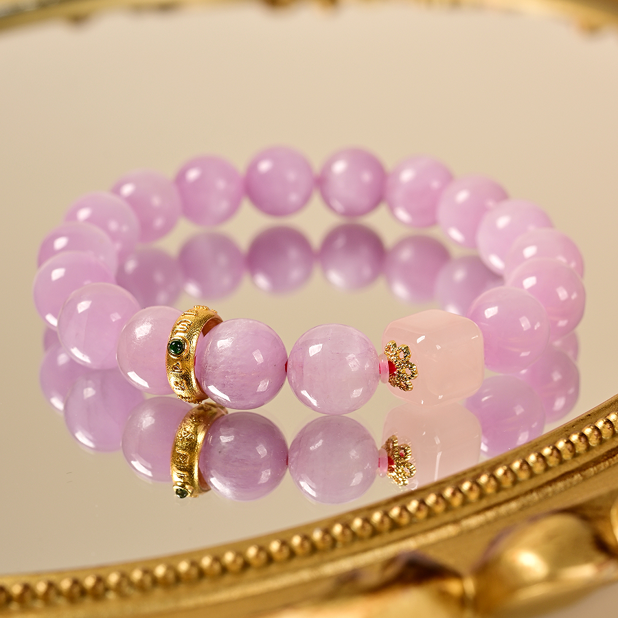 Pulsera multitesoro de espodumena morada y plateada de una sola planta