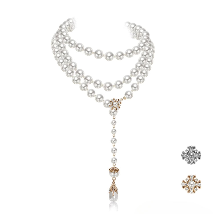 Long pearl necklace with multiple layers