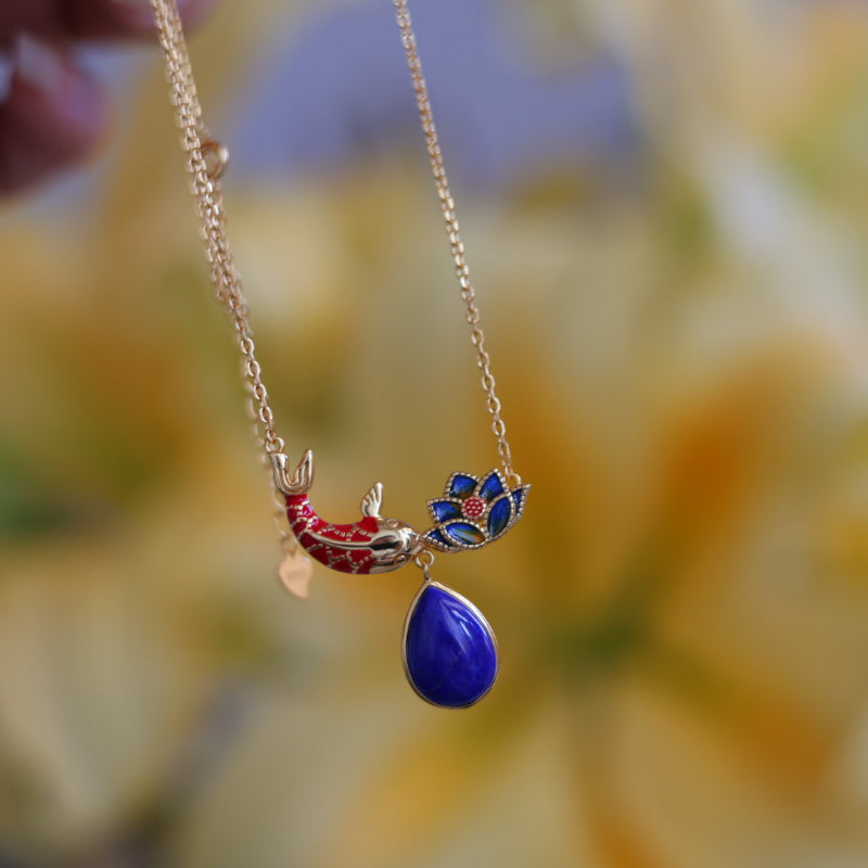 Klein Blue Lapis Lazuli Year After Year Abundance Fish Pendant