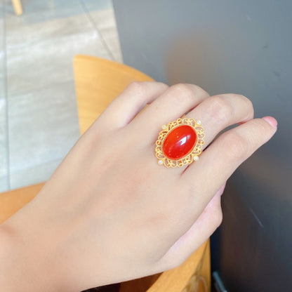 Natural Ice-Grade Red Agate Ring