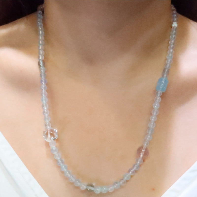 Natural Aquamarine Triple-Wrap Bracelet & Necklace