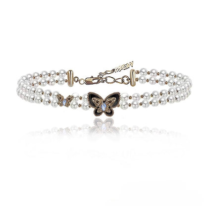 Retro pearl butterfly necklace