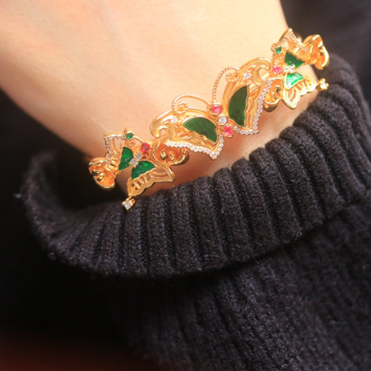 Butterfly and Flower Dance Jadeite Large Bangle